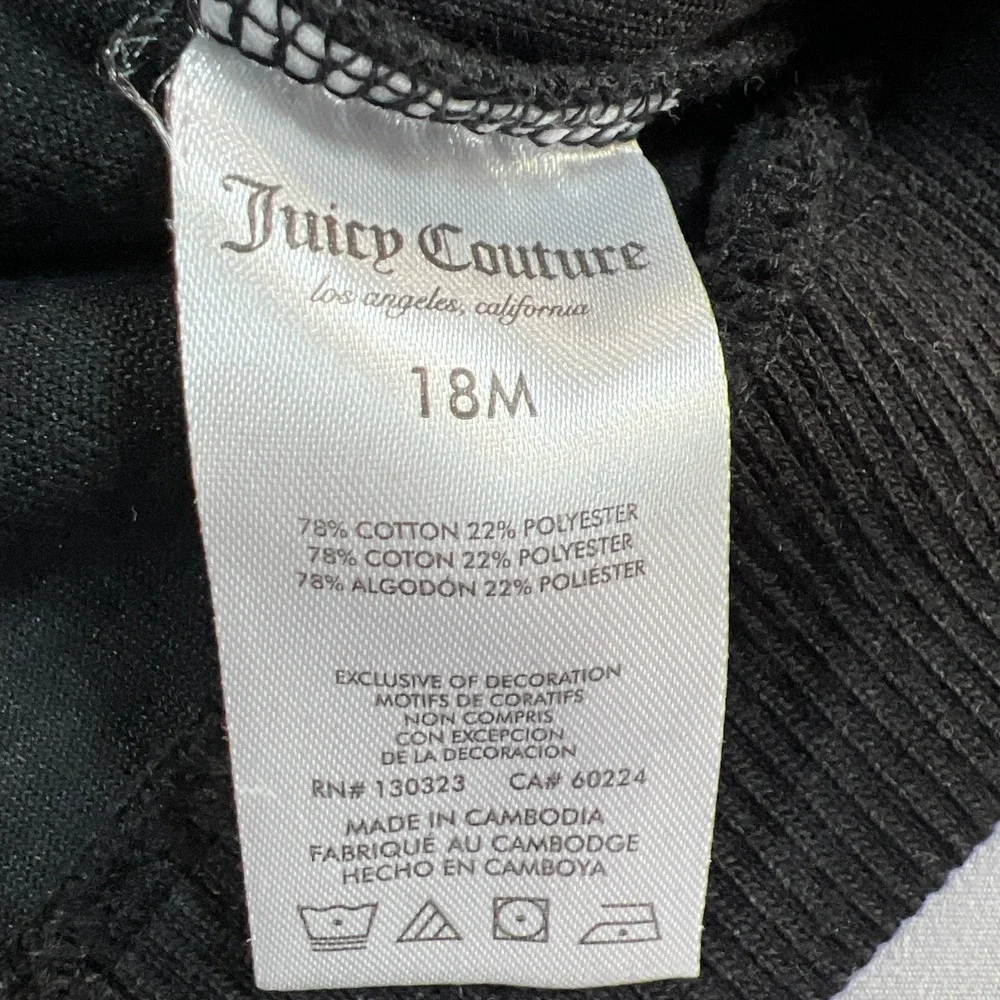 Juicy Couture Hoodie Kids 18M Black Cotton Logo Embroidered Ribbed Trim Full Zip